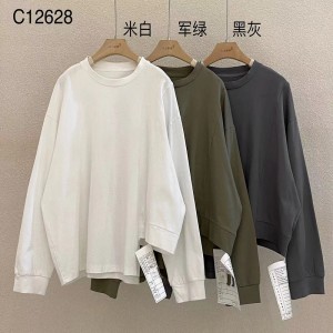 Rentoutunut muotoilu Minimalist Round Collar tyyli Sekoitettu hiha tyylinen Satunnainen Kiinteä väri puuvilla ja liina liioiteltu mukautettu 12628 T-paita