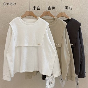 Rentoutunut muotoilu Minimalist Round Collar style Sekoitettu hiha tyyli Satunnainen Kiinteä väri puuvilla ja liina ylisuuri tilaus 12621 Hikispaidat