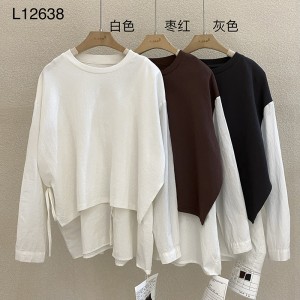Rentoutunut muotoilu Minimalist Round Collar tyyli Sekoitettu hihan tyyli Satunnainen Kiinteä väri puuvilla ja liina ylisuuri tilaus 12638 Väärä 