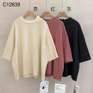 Rentoutunut muotoilu Minimalist Round Collar tyyli Sekoitettu hiha tyylinen Satunnainen Kiinteä väri puuvilla ja liina ylisuuri tilaus 12639 Hikispaidat