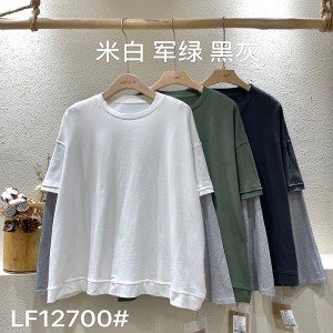 Rentoutunut muotoilu Minimalist Round Collar style Sekoitettu hiha tyylinen Satunnainen Kiinteä väri puuvilla ja liina ylisuuri tilaustyönä 12700 Hikispaidat